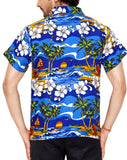 CLUB CUBANA Men's Slim Fit Classic Short Sleeve Casual Blue Hawaiian Shirt