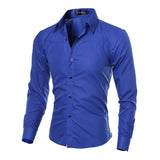 Long Sleeve Men's Cotton Solid Button-Down Shirt