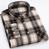 Men's Fashion 100% Cotton Brushed Flannel Striped Shirts Single Pocket Long Sleeve Youthful Soft Casual Plaid Checkered Shirt