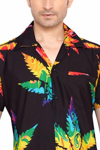 CLUB CUBANA Men's Regular Fit Classic Short Sleeve Casual Marijuana Hawaiian Shirt