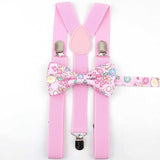 Lovely Cartoon Parent-Child Soild Suspenders Bowtie Set Men Kids Y-Back Brace Butterfly Belt BowTie Adjustable Accessory Unique