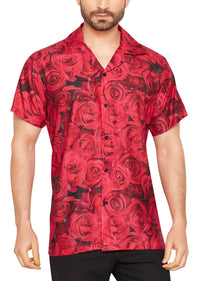 CLUB CUBANA Men's Regular Fit Classic Short Sleeve Casual Rose Print Hawaiian Shirt