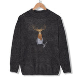 HellenWoody A&W Men's Knitted Pullovers Couples Christmas Reindeer Animal Printing Man's Warmth Wool-Blend Casual O-Neck Sweater