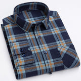 Men's Fashion 100% Cotton Brushed Flannel Striped Shirts Single Pocket Long Sleeve Youthful Soft Casual Plaid Checkered Shirt