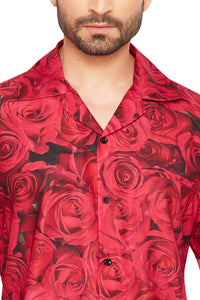 CLUB CUBANA Men's Regular Fit Classic Short Sleeve Casual Rose Print Hawaiian Shirt