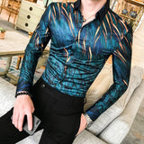 High Quality Men Floral Shirt Spring New Long Sleeve Tuxedo Shirt Streetwear Mens Casual Shirts Slim Fit Party Wear Blouse Homme