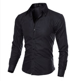 Long Sleeve Men's Cotton Solid Button-Down Shirt