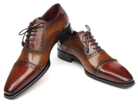 Paul Parkman Men's Captoe Oxfords - Camel / Red Hand-Painted Leather Upper and Leather Sole