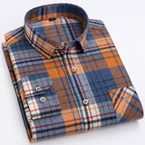 Men's Fashion 100% Cotton Brushed Flannel Striped Shirts Single Pocket Long Sleeve Youthful Soft Casual Plaid Checkered Shirt