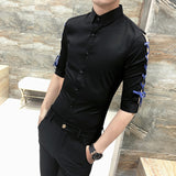 Personality Ribbon Design Half Sleeve Shirt Men Korean Slim Fit 2021 Summer Dress Shirts Man Casual Plus Size Hairstylist Shirts