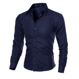 Long Sleeve Men's Cotton Solid Button-Down Shirt