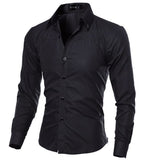 Long Sleeve Men's Cotton Solid Button-Down Shirt