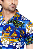 CLUB CUBANA Men's Slim Fit Classic Short Sleeve Casual Blue Hawaiian Shirt