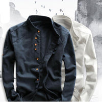 Men&#39;s Cotton Linen Shirts Long Sleeve Men Casual Slim Mandarin Collar Shirts High Quality Summer Beach Shirt plus size 6xl